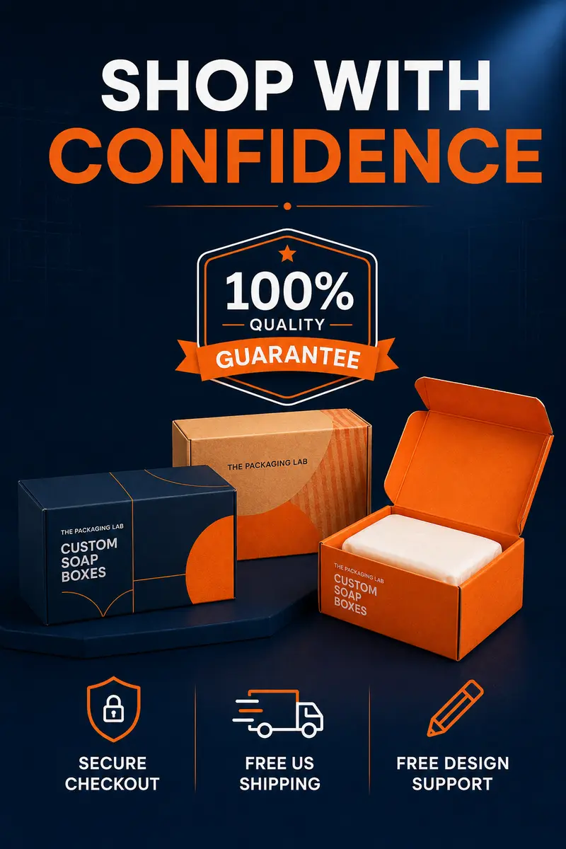 Shop with confidence: The Packaging Lab custom soap boxes with 100% quality guarantee, secure checkout, free US shipping and free design support