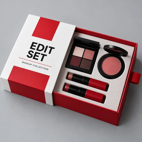 Custom makeup boxes with fitted cosmetic collection insert