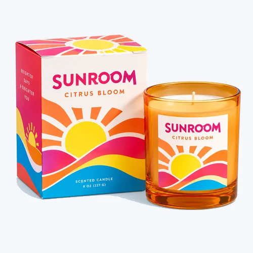 Custom candle boxes on a clean light blue background
