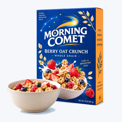 Custom cereal boxes on a clean light blue background