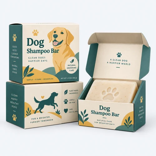 Custom dog soap boxes and pet shampoo bar packaging