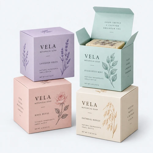 Square soap boxes in pastel colors