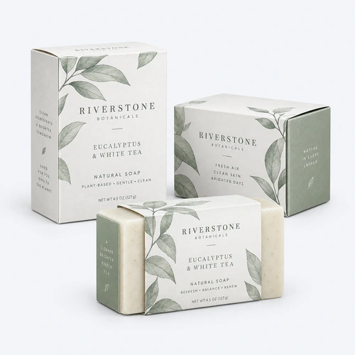 White soap packaging with botanical print